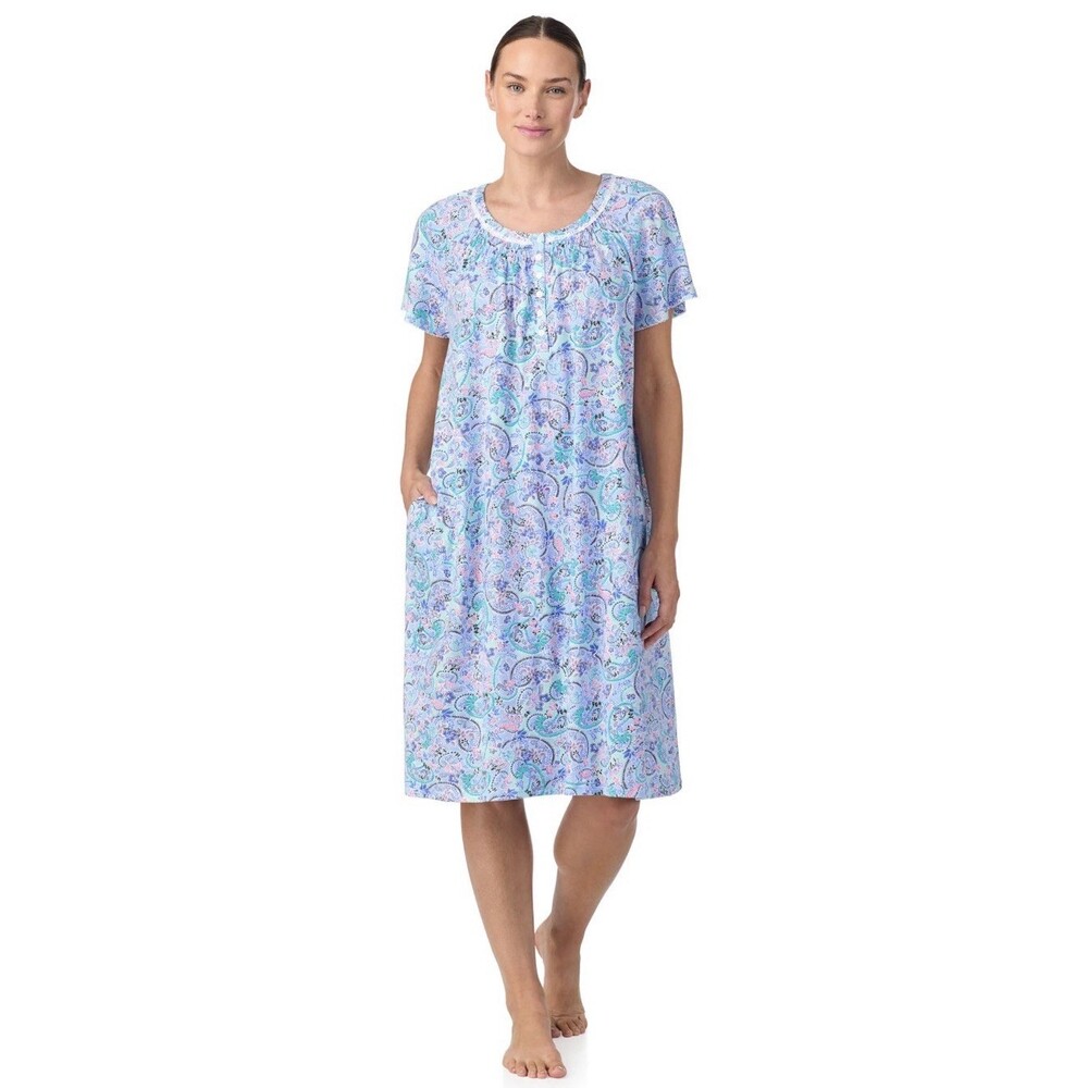Aria Women's 100% Cotton Raglan Sleeve Smocked Neck Sleepwear Size M